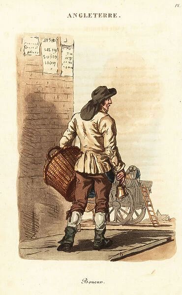 London dustman collecting ashes, 1800s. 1821 (engraving)