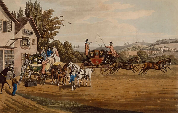 A London Mail and Stage Coach (coloured engraving)