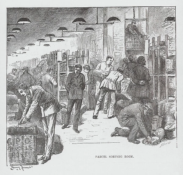 London: Parcel Sorting Room (engraving)