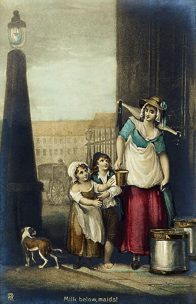 London tradeswoman selling milk Milk below, maids!, 1794 (print)