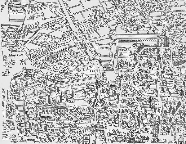 Detail of London Wall East of Smithfield from Civitas Londinium (woodblock print)