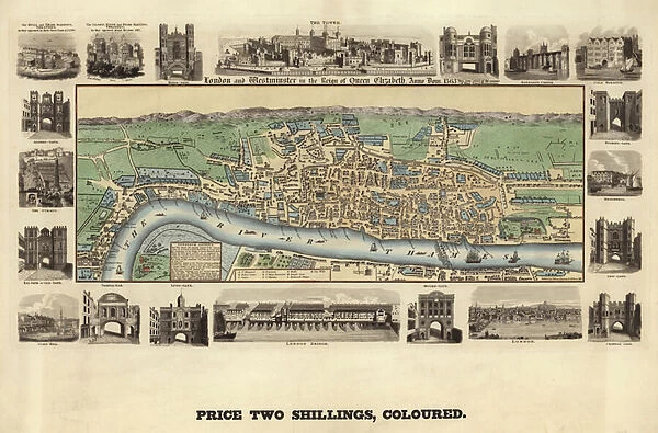 London and Westminster in the reign of Queen Elizabeth I, 1563 (colour litho)