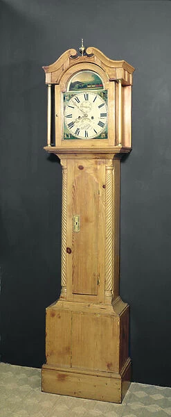 Long-case clock, with enamel painting of a train on the dial, c. 1850