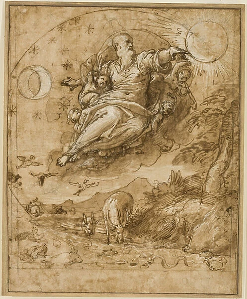 The Lord Creating the Sun and Moon, 1566-69 (pen & ink, chalk