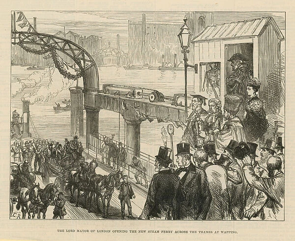 The Lord Mayor of London opening the new steam ferry (engraving)