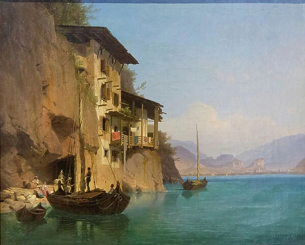 L'osteria del Ponale sul lago di garda, 1844, (oil on canvas)