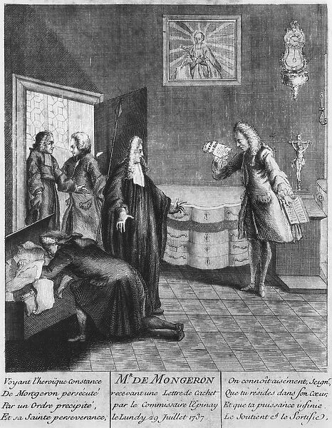 Louis Basile Carre de Montgeron receiving a lettre de cachet from King Louis XV