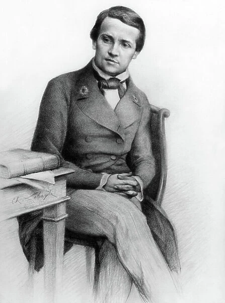 Louis Pasteur (1822-1895) French chemist and biologist , he found vaccin against rabies in1885, here young, 1845, drawing by Charles Lebayle after a daguerreotype