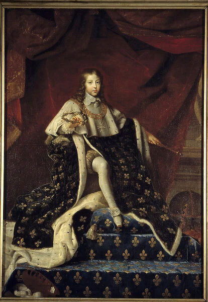 Louis XIV was 10 years old (1638-1715), represented in 1648 on his throne in large royal