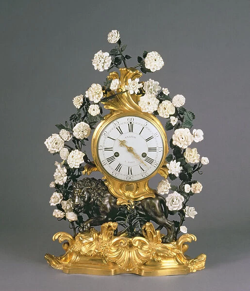 A Louis XV Clock, Vincennes  /  Mennecy, c. 1750 (porcelain, ormolu and bronze)