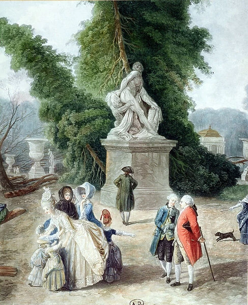 Louis XVI (1754-1793) and Marie-Antoinette (1755-1793) at the entry of the Tapis Vert in