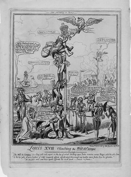 Louis XVIII climbing the Mat de Cocagne (etching)