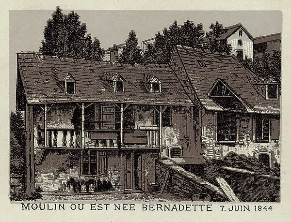 Lourdes: Moulin ou Est Nee Bernadette, 7 Juin 1844 (litho)