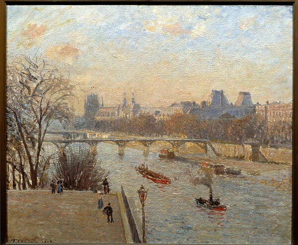 The Louvre and the Pont des Arts in Paris Painting by Camille Pissarro (1830-1903