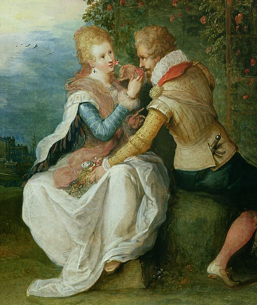 Two Lovers in a Garden (oil on panel)