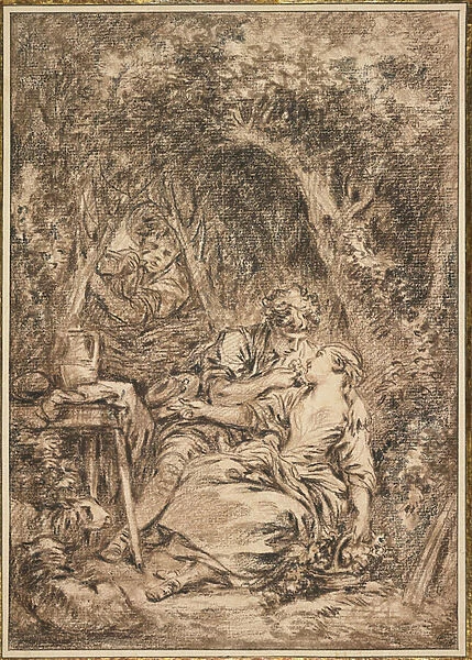 Lovers Surprised (Annette et Lubin), early 1760s (brown & black chalk