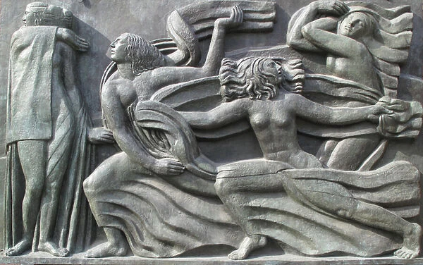 Low reliefs 'the Muses rush'. Sculpture by Antoine Bourdelle (1861-1929). Musee Bourdelle in Paris, 18 rue Antoine Bourdelle. Photography