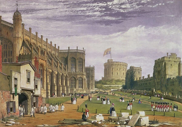 Lower Ward with a view of St Georges Chapel and the Round Tower, Windsor Castle