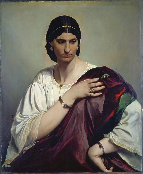 Lucrezia Borgia; Portrait of a Roman woman in white tunic and red robe, c.1862-66 (oil on canvas)