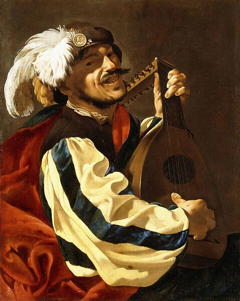 A Lute Player (oil on canvas)