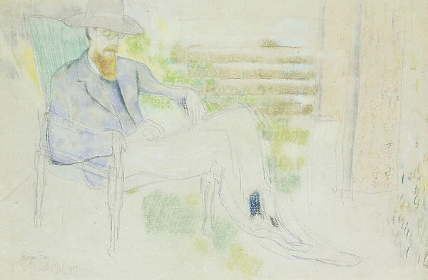 Lytton Strachey writing in the Garden, (pastel, crayon and pencil)