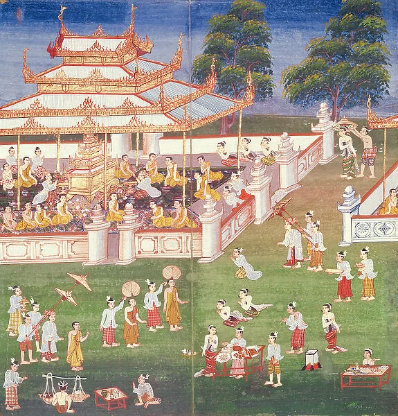 Ma 565 Monks at their annual meeting in June in Mandalay, from the Nimi Jataka, 1869