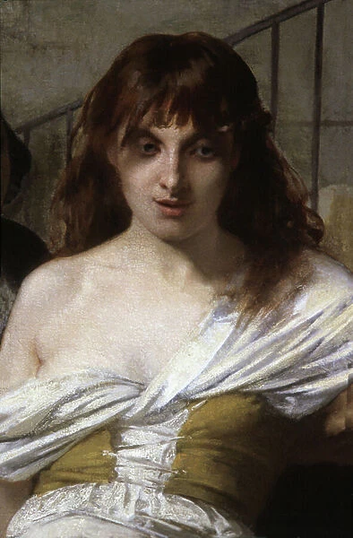 A mad woman. Detail of Philippe Pinel delivers the insane at La Salpetriere, 1876 (Painting)