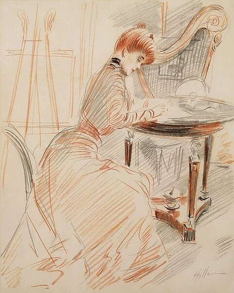 Madame Helleu Writing (red pencil & charcoal)