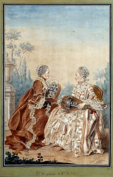 Madame de Julienne and Madame de Serre doing Watercolour music by Louis carrogis dit