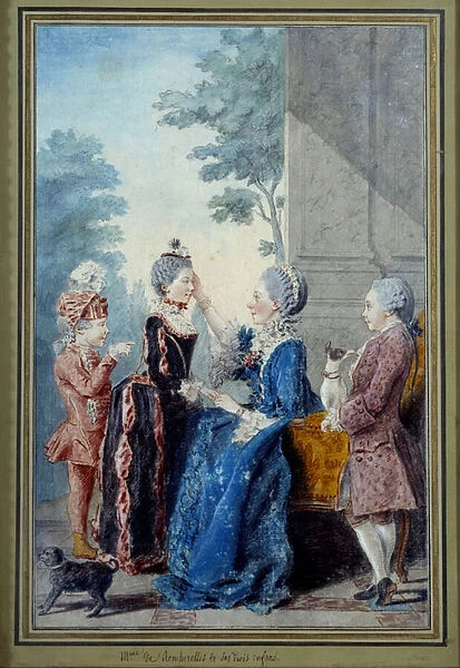 Madame de Roucherolles and her three children Watercolour by Louis Carrogis Carmontelle
