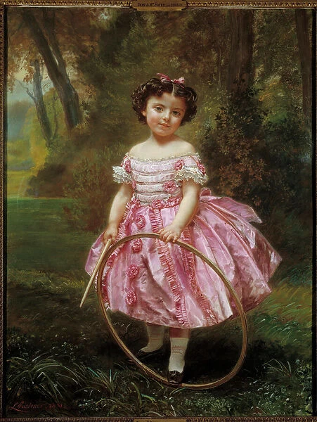 Mademoiselle Ehrler: Little girl playing with a hoop, Painting by Louis Antoine Leon
