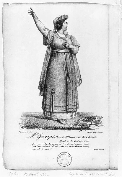 Mademoiselle George in the role of St. Genevieve from Act II, Scene 3 of Attila