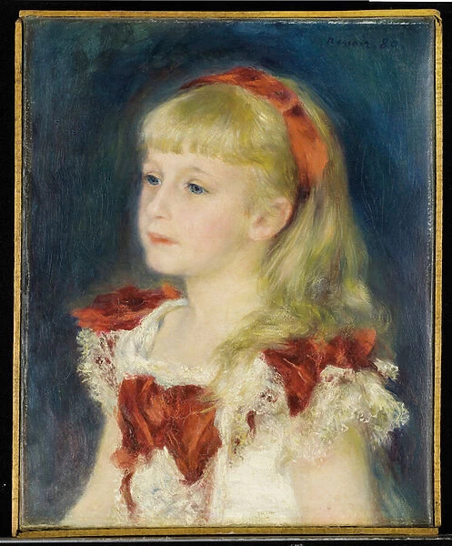 Mademoiselle Grimprel au ruban rouge (Helene Grimprel, vers 1873- ?) - Peinture de Pierre Auguste Renoir (1841-1919), huile sur toile (45x35 cm), 1880 - Collection privee