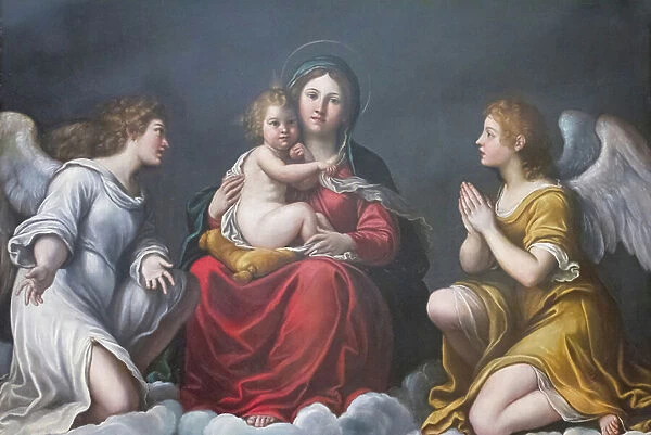 Madonna and Child with Angels (oil on slate)