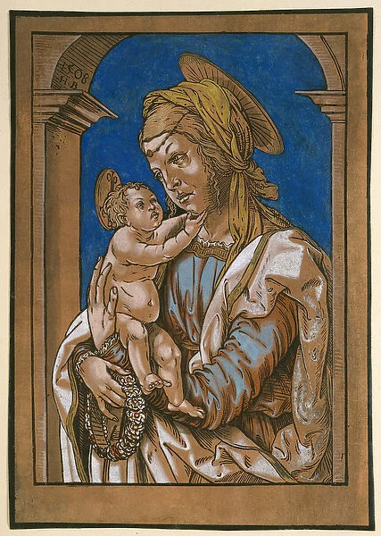 Madonna and Child under an arch, 1508 (woodcut, overworked with watercolour