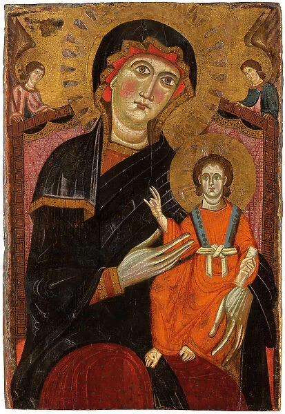 Madonna and Child enthroned with two angels (tempera & gold on panel)