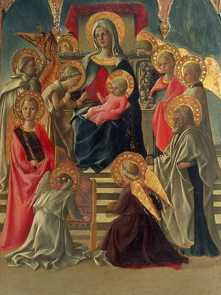 Madonna and Child enthroned with Angels and Saints (tempera on panel) (see also 197200)