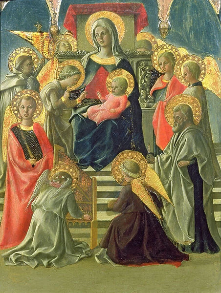 Madonna and Child Enthroned with Angels and Saints (tempera on panel) (see also 63779)