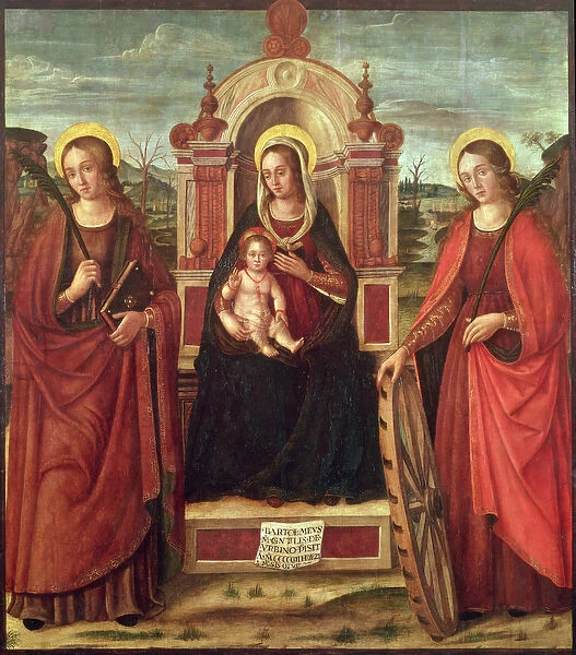 Madonna and Child Enthroned with St. Catherine of Alexandria and a Holy Female Martyr