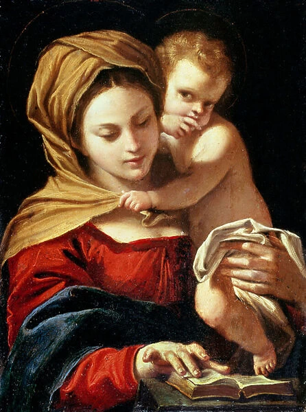 Madonna and Child (oil on metal)