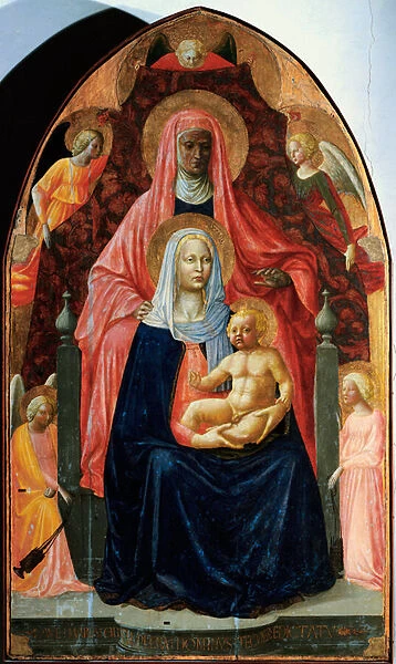 Madonna has Child with Saint Anne and Five Angels Detrempe on wood of Masaccio