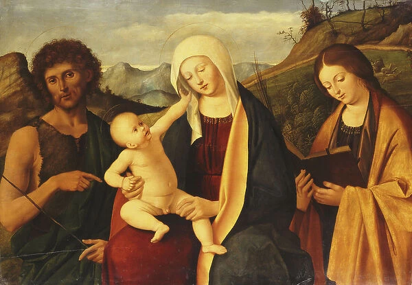 The Madonna and Child, with Saint John the Baptist and a female Saint, (oil on panel)