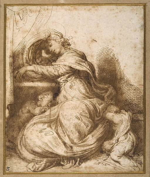 Madonna and Child with St John, all asleep (pen & brown ink and brown wash)
