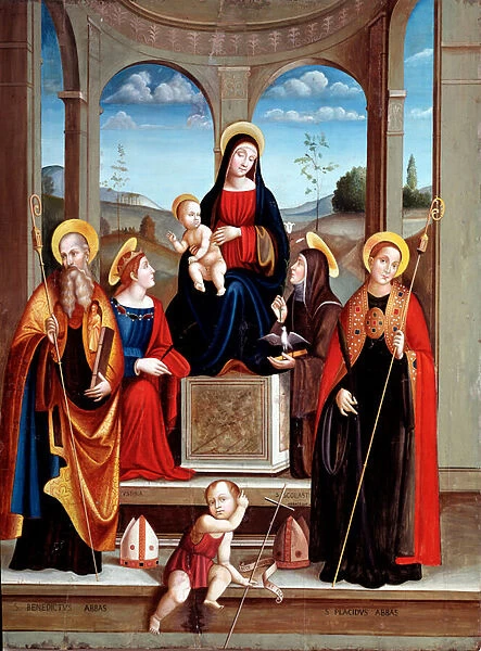 Madonna with the child and Sts Benedict of Nursia, Justine