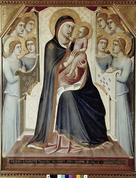 Madonna and the child on the throne with angels (Tempera on wood, 1315)