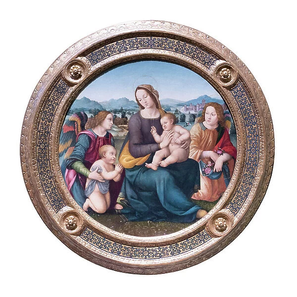 Madonna and Child with the young st John the Baptist and angels, 1500-20 circa, (tempera on wood)