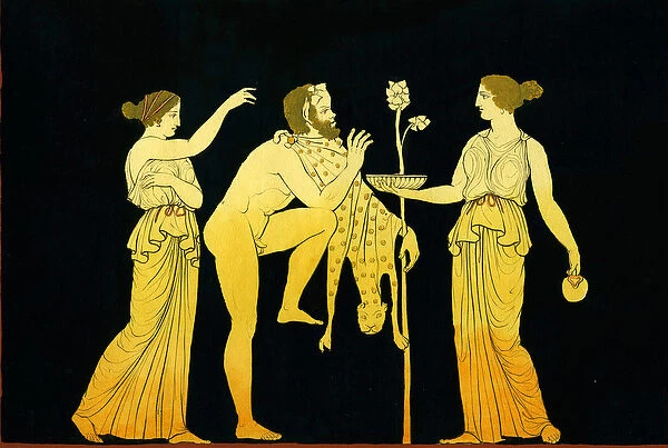 Two maenads offer wine to Dionysos c. 1796 (copper engraving)