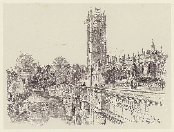 Magdalen College from the Bridge (litho)