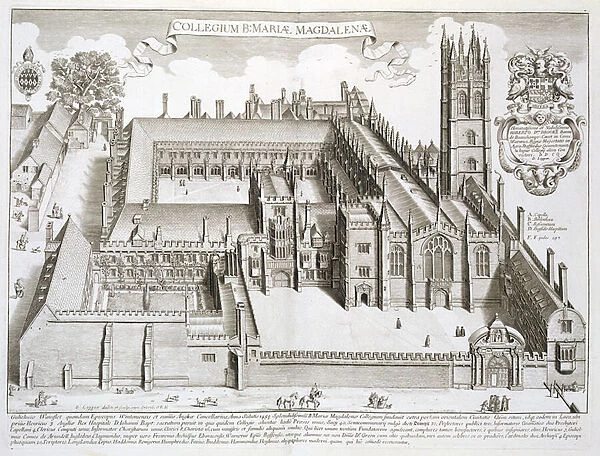 Magdalen College, Oxford, from Oxonia Illustrata, published 1675 (engraving)