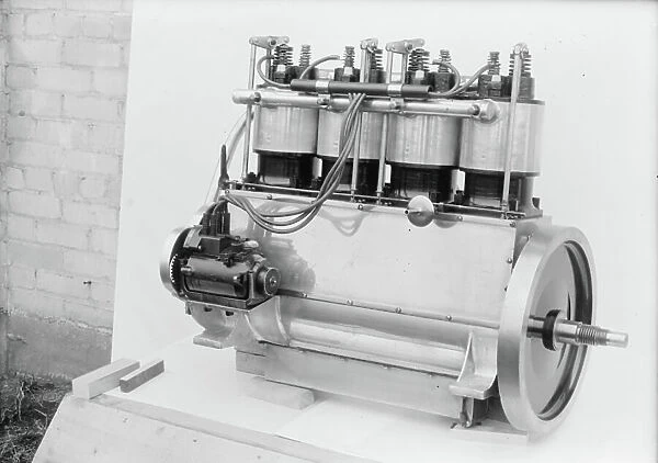 Magneto side of a used Wright four-cylinder motor, 1911